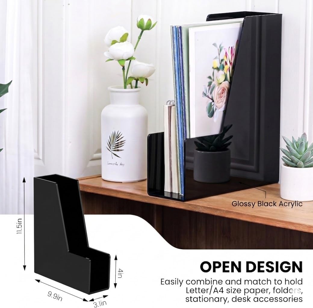 Clear Vertical Magazine File Holder, Plastic Desk Organizer Binder, 4PC