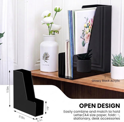Clear Vertical Magazine File Holder, Plastic Desk Organizer Binder, 4PC
