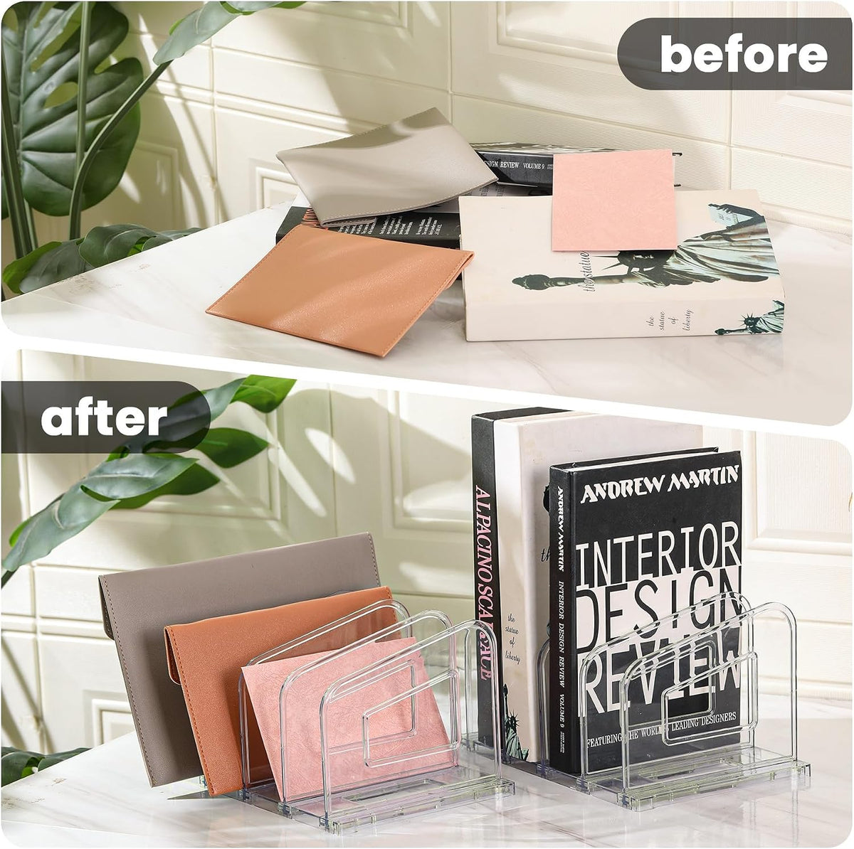 Clear Vertical Magazine File Holder, Plastic Desk Organizer Binder, 4PC