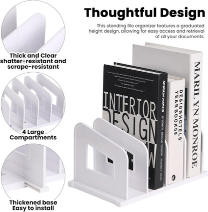 Clear Vertical Magazine File Holder, Plastic Desk Organizer Binder, 4PC