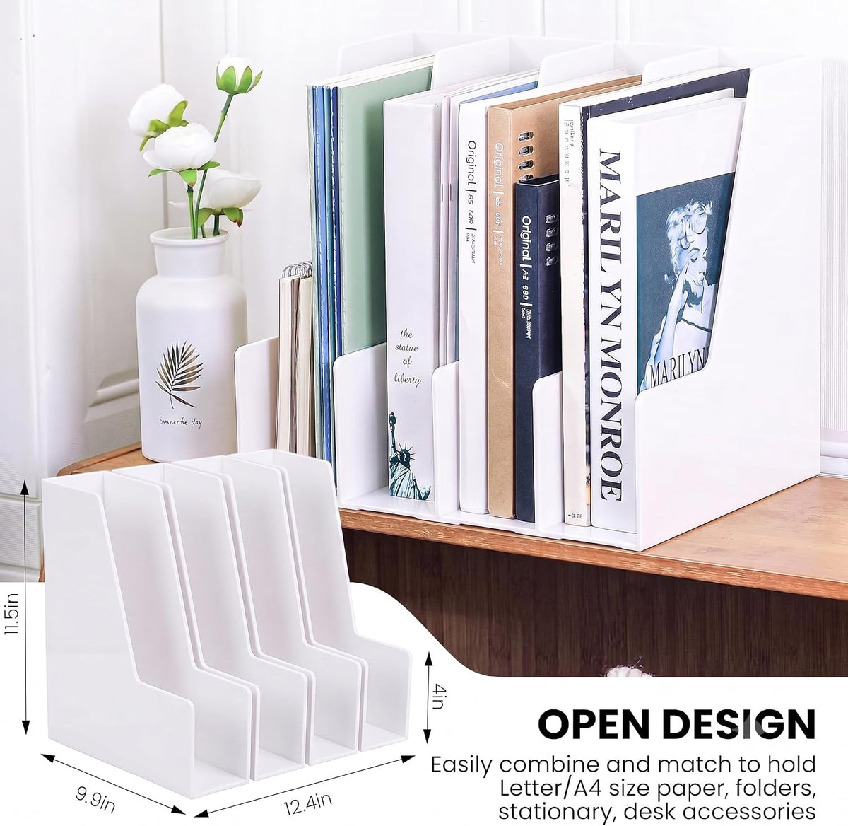 Clear Vertical Magazine File Holder, Plastic Desk Organizer Binder, 4PC