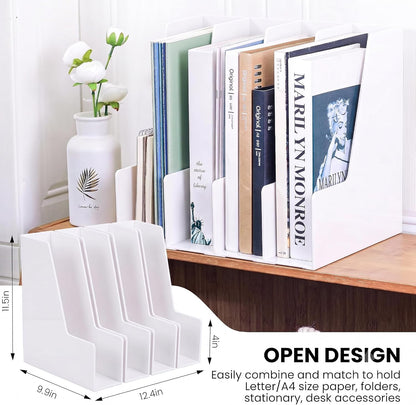 Clear Vertical Magazine File Holder, Plastic Desk Organizer Binder, 4PC