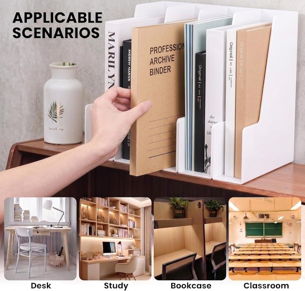 Clear Vertical Magazine File Holder, Plastic Desk Organizer Binder, 4PC