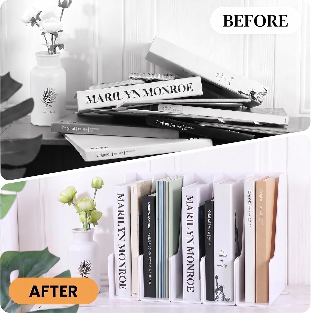 Clear Vertical Magazine File Holder, Plastic Desk Organizer Binder, 4PC