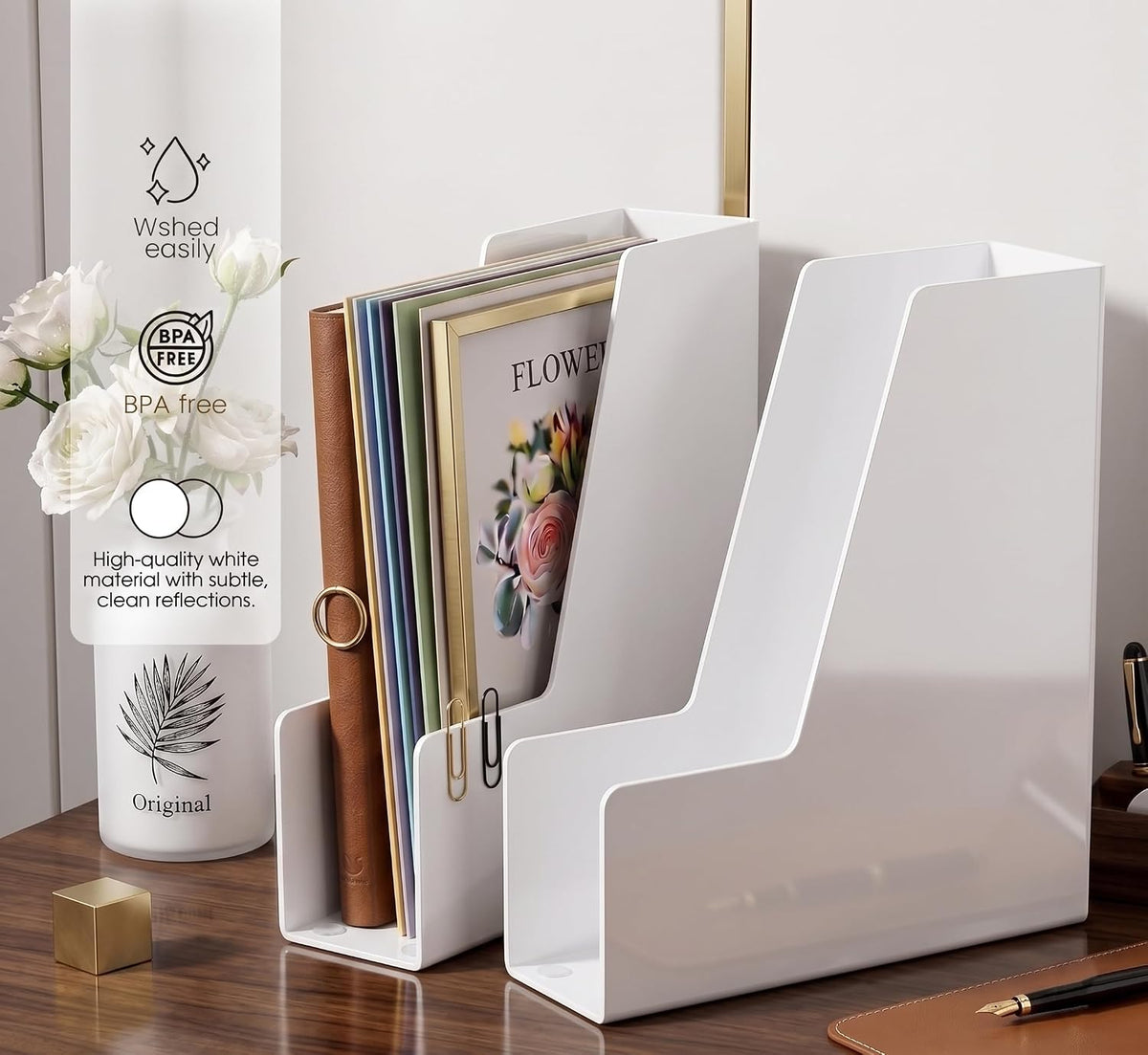 Clear Vertical Magazine File Holder, Plastic Desk Organizer Binder, 4PC