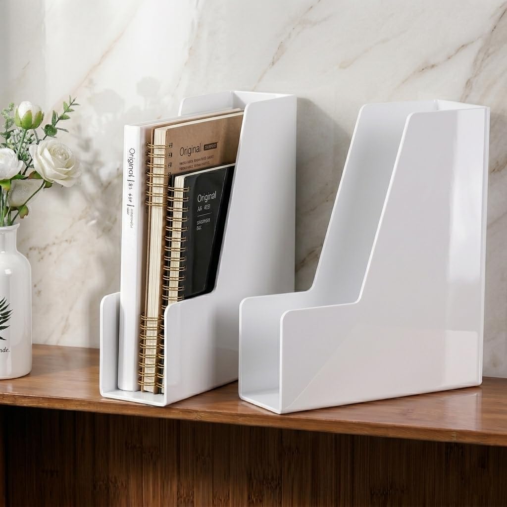 Clear Vertical Magazine File Holder, Plastic Desk Organizer Binder, 4PC