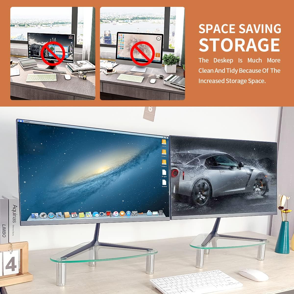 2 Pack Computer Monitor Riser | Triangle Desktop Universal Corner Stand for Computer Monitor & Laptop HD01T-203