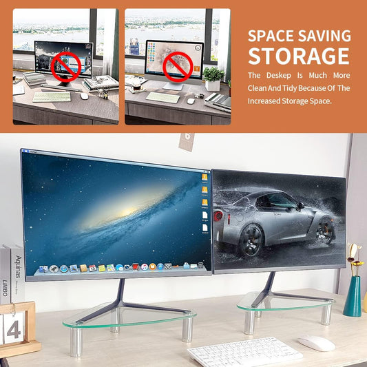 2 Pack Computer Monitor Riser | Triangle Desktop Universal Corner Stand for Computer Monitor & Laptop HD01T-203