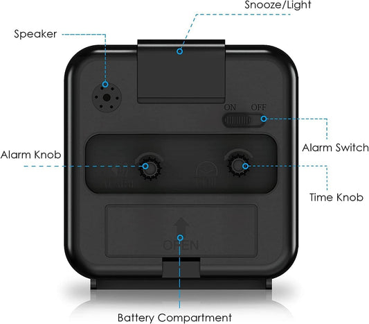 Analog Alarm Clock, Silent Non Ticking Small Clock, Travel Alarm Clock with Snooze & Light, Ascending Beep Sounds, Battery Operated Loud Alarm Clock for Bedroom, Bedside, Desk (Black)