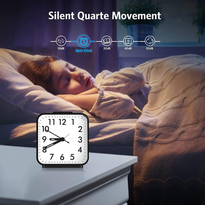 Analog Alarm Clock, Silent Non Ticking Small Clock, Travel Alarm Clock with Snooze & Light, Ascending Beep Sounds, Battery Operated Loud Alarm Clock for Bedroom, Bedside, Desk (Black)