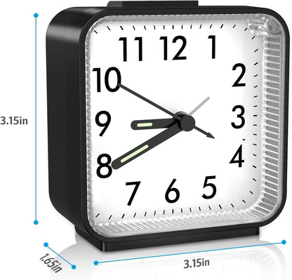 Analog Alarm Clock, Silent Non Ticking Small Clock, Travel Alarm Clock with Snooze & Light, Ascending Beep Sounds, Battery Operated Loud Alarm Clock for Bedroom, Bedside, Desk (Black)