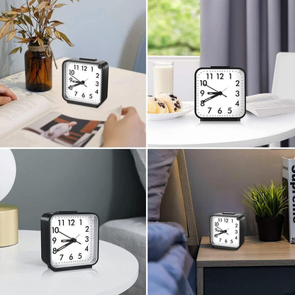 Analog Alarm Clock, Silent Non Ticking Small Clock, Travel Alarm Clock with Snooze & Light, Ascending Beep Sounds, Battery Operated Loud Alarm Clock for Bedroom, Bedside, Desk (Black)