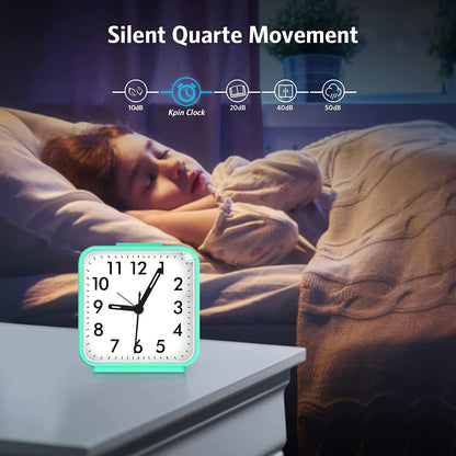 Analog Alarm Clock, Silent Non Ticking Small Clock, Travel Alarm Clock with Snooze & Light, Ascending Beep Sounds, Battery Operated Loud Alarm Clock for Bedroom, Bedside, Desk (Black)