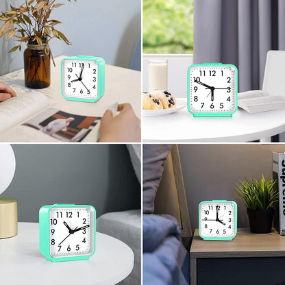 Analog Alarm Clock, Silent Non Ticking Small Clock, Travel Alarm Clock with Snooze & Light, Ascending Beep Sounds, Battery Operated Loud Alarm Clock for Bedroom, Bedside, Desk (Black)