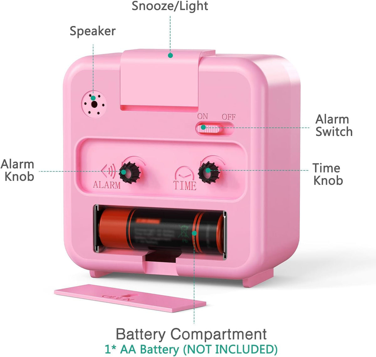 Analog Alarm Clock, Silent Non Ticking Small Clock, Travel Alarm Clock with Snooze & Light, Ascending Beep Sounds, Battery Operated Loud Alarm Clock for Bedroom, Bedside, Desk (Black)