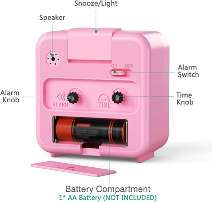Analog Alarm Clock, Silent Non Ticking Small Clock, Travel Alarm Clock with Snooze & Light, Ascending Beep Sounds, Battery Operated Loud Alarm Clock for Bedroom, Bedside, Desk (Black)