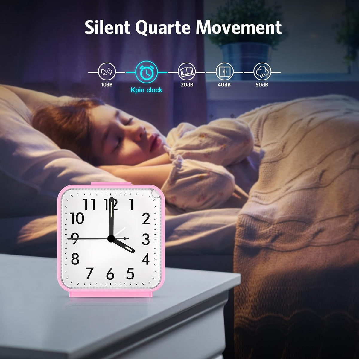 Analog Alarm Clock, Silent Non Ticking Small Clock, Travel Alarm Clock with Snooze & Light, Ascending Beep Sounds, Battery Operated Loud Alarm Clock for Bedroom, Bedside, Desk (Black)