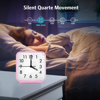 Analog Alarm Clock, Silent Non Ticking Small Clock, Travel Alarm Clock with Snooze & Light, Ascending Beep Sounds, Battery Operated Loud Alarm Clock for Bedroom, Bedside, Desk (Black)