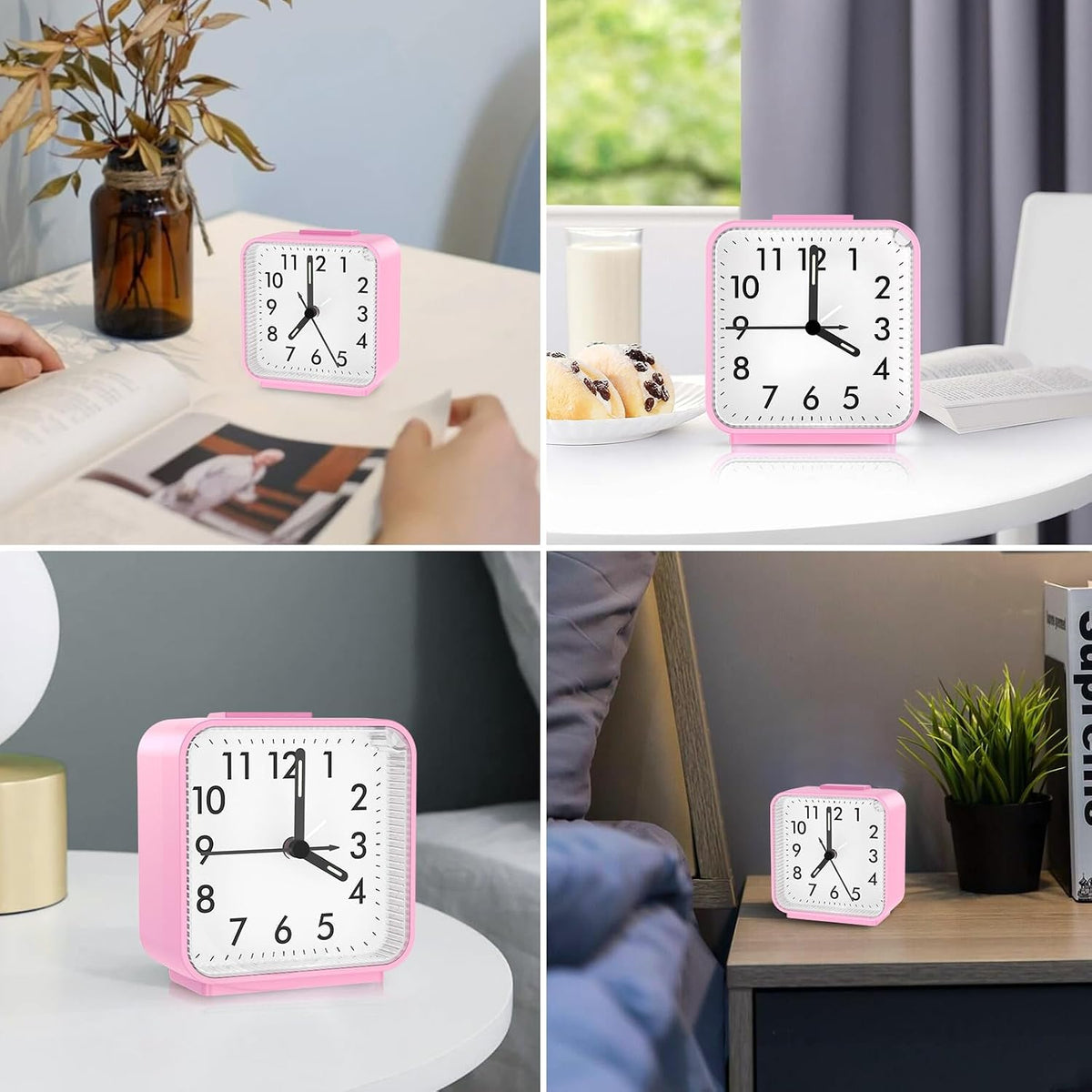 Analog Alarm Clock, Silent Non Ticking Small Clock, Travel Alarm Clock with Snooze & Light, Ascending Beep Sounds, Battery Operated Loud Alarm Clock for Bedroom, Bedside, Desk (Black)