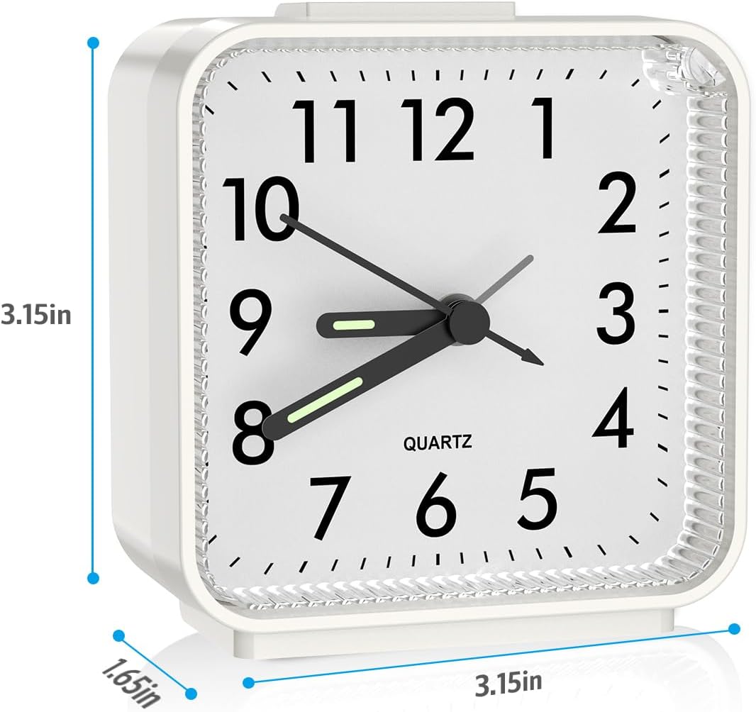Analog Alarm Clock, Silent Non Ticking Small Clock, Travel Alarm Clock with Snooze & Light, Ascending Beep Sounds, Battery Operated Loud Alarm Clock for Bedroom, Bedside, Desk (Black)