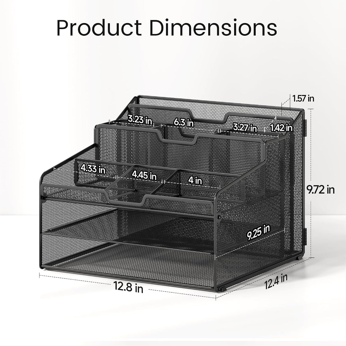 Desk Organizer - Metal Mesh with 2 Paper Letter Trays, 7 Flexible Dividers, 2 Vertical File Holders for Office/Home/Classroom Supplies, Desk Organizers and Accessories, Black