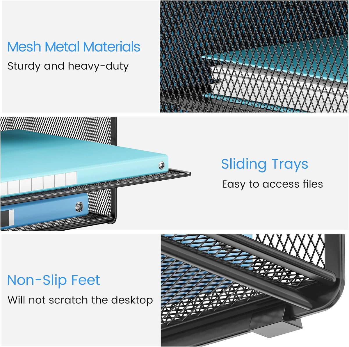 Desk Organizer - Metal Mesh with 2 Paper Letter Trays, 7 Flexible Dividers, 2 Vertical File Holders for Office/Home/Classroom Supplies, Desk Organizers and Accessories, Black