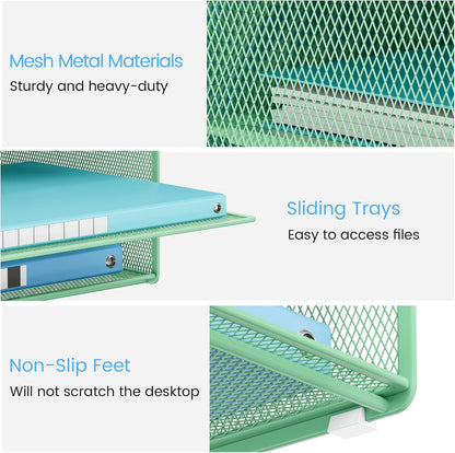 Desk Organizer - Metal Mesh with 2 Paper Letter Trays, 7 Flexible Dividers, 2 Vertical File Holders for Office/Home/Classroom Supplies, Desk Organizers and Accessories, Black