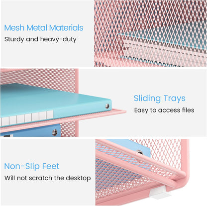 Desk Organizer - Metal Mesh with 2 Paper Letter Trays, 7 Flexible Dividers, 2 Vertical File Holders for Office/Home/Classroom Supplies, Desk Organizers and Accessories, Black