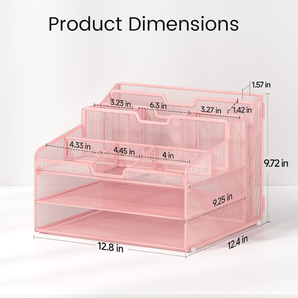 Desk Organizer - Metal Mesh with 2 Paper Letter Trays, 7 Flexible Dividers, 2 Vertical File Holders for Office/Home/Classroom Supplies, Desk Organizers and Accessories, Black