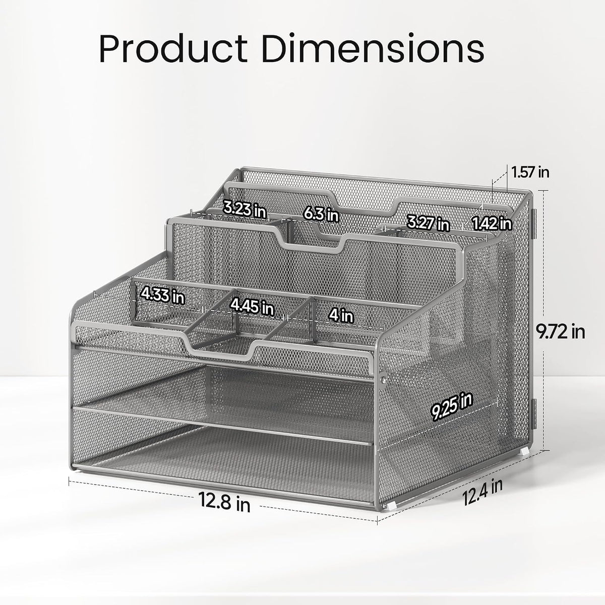Desk Organizer - Metal Mesh with 2 Paper Letter Trays, 7 Flexible Dividers, 2 Vertical File Holders for Office/Home/Classroom Supplies, Desk Organizers and Accessories, Black