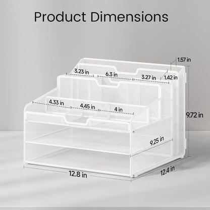 Desk Organizer - Metal Mesh with 2 Paper Letter Trays, 7 Flexible Dividers, 2 Vertical File Holders for Office/Home/Classroom Supplies, Desk Organizers and Accessories, Black