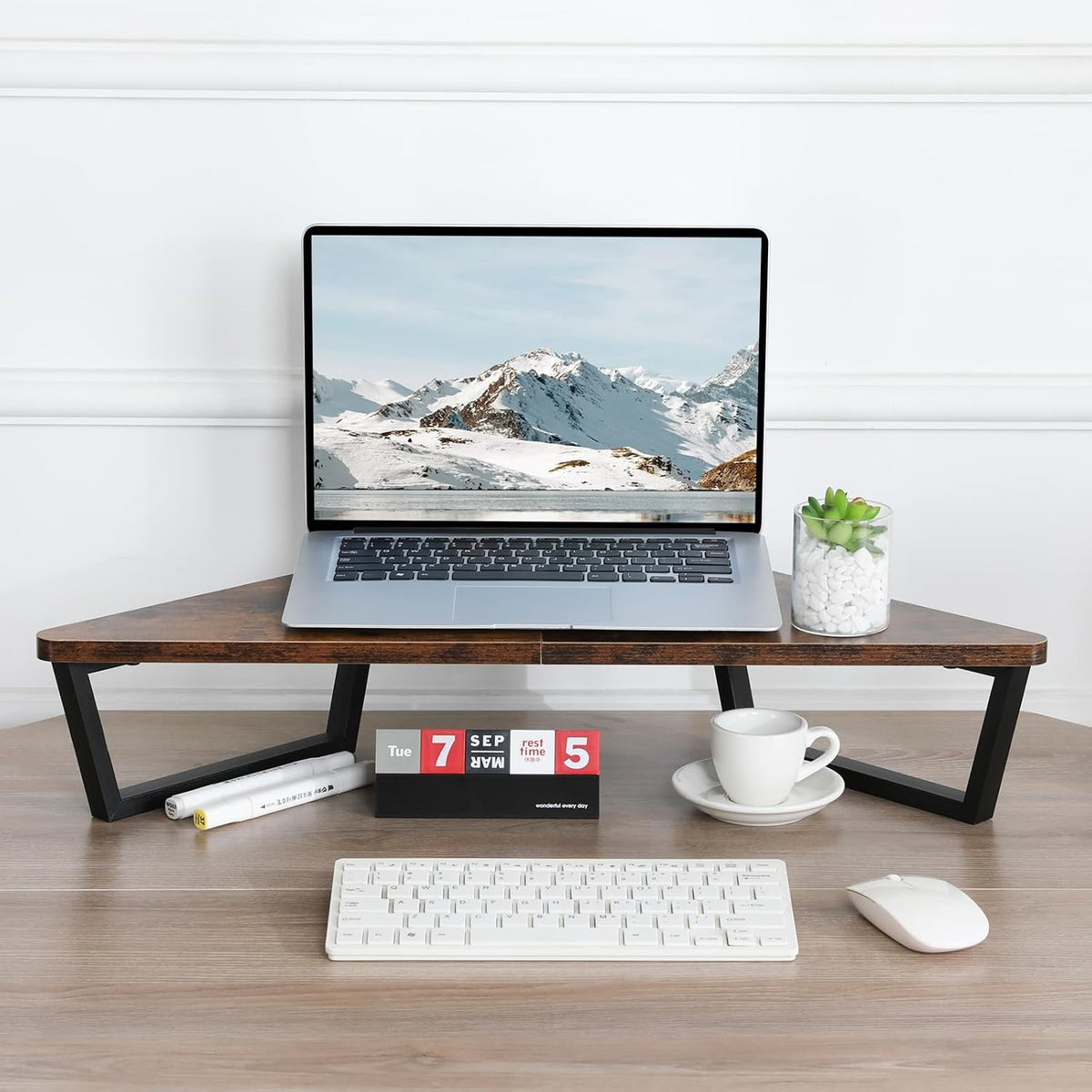 26 inch Corner Monitor Stand Riser with Keyboard Storage, Espresso