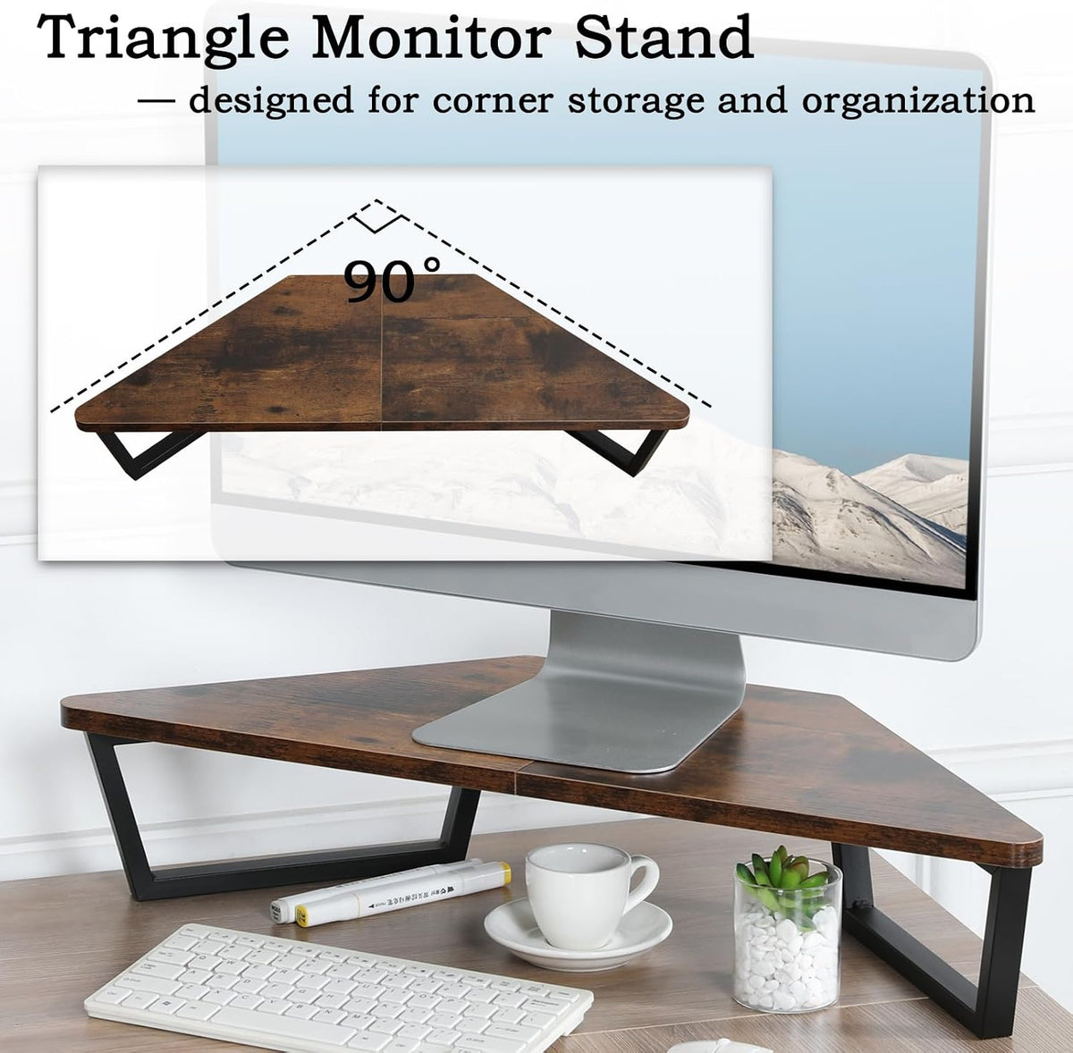 26 inch Corner Monitor Stand Riser with Keyboard Storage, Espresso