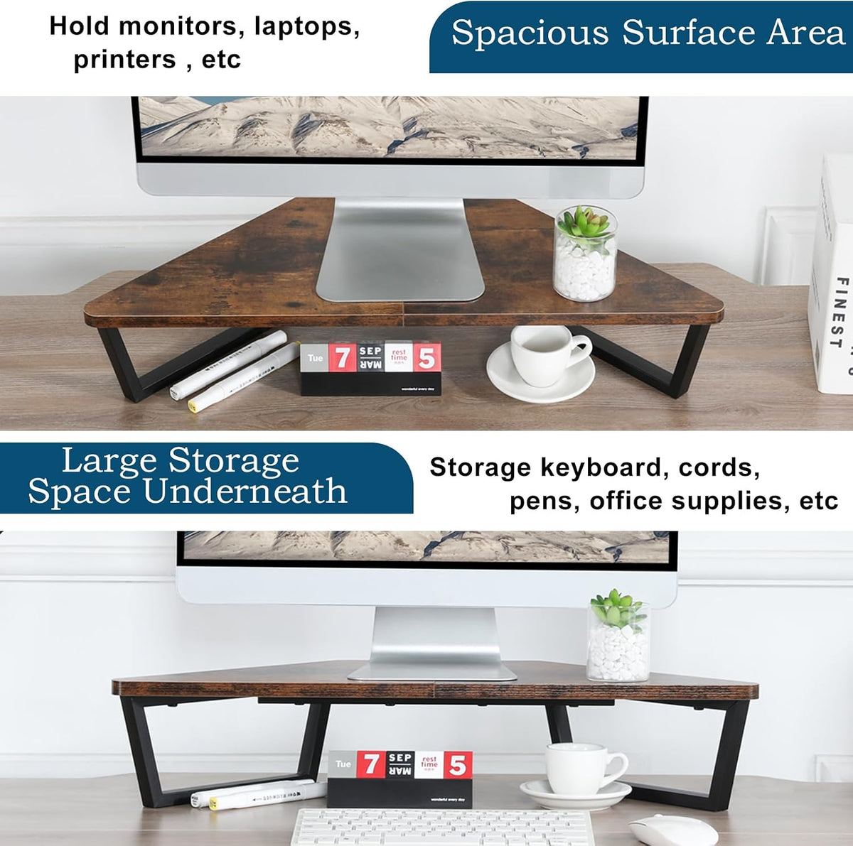 26 inch Corner Monitor Stand Riser with Keyboard Storage, Espresso