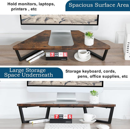 26 inch Corner Monitor Stand Riser with Keyboard Storage, Espresso