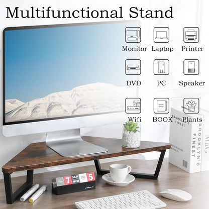 26 inch Corner Monitor Stand Riser with Keyboard Storage, Espresso