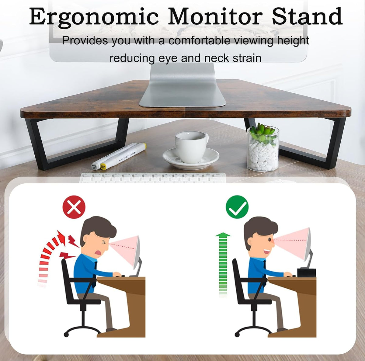 26 inch Corner Monitor Stand Riser with Keyboard Storage, Espresso
