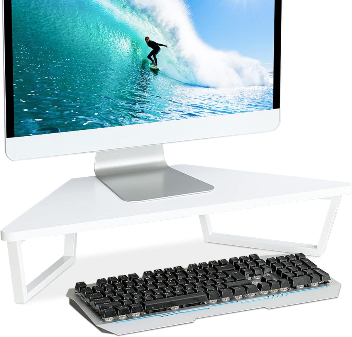 26 inch Corner Monitor Stand Riser with Keyboard Storage, Espresso