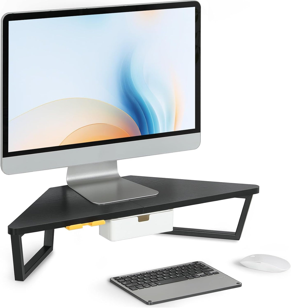 26 inch Corner Monitor Stand Riser with Keyboard Storage, Espresso
