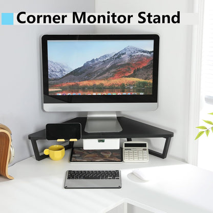 26 inch Corner Monitor Stand Riser with Keyboard Storage, Espresso