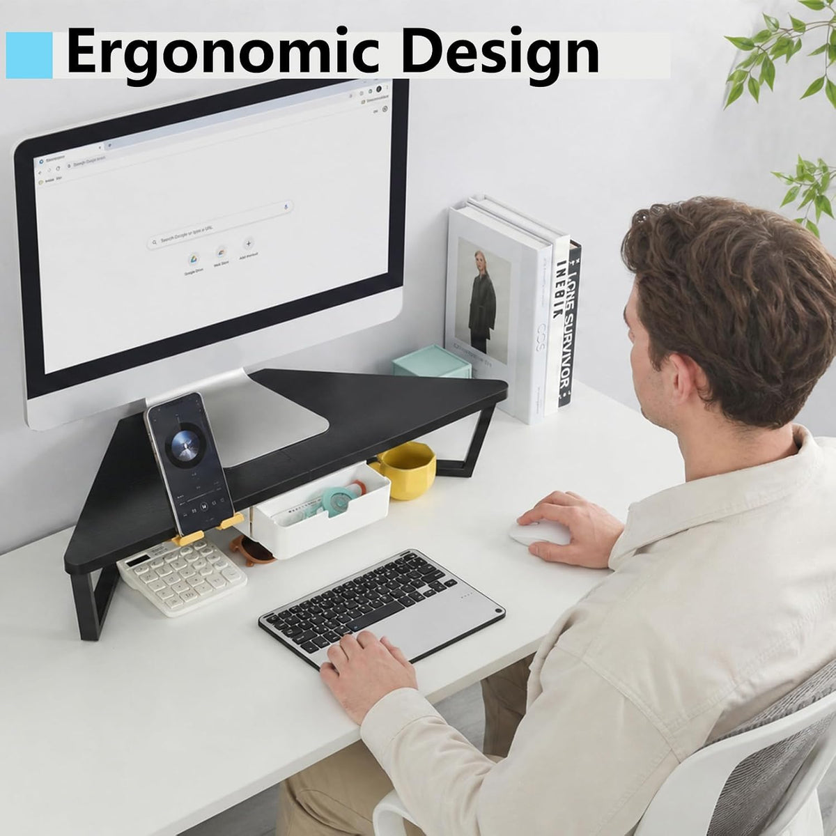 26 inch Corner Monitor Stand Riser with Keyboard Storage, Espresso