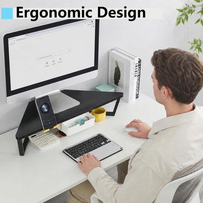 26 inch Corner Monitor Stand Riser with Keyboard Storage, Espresso