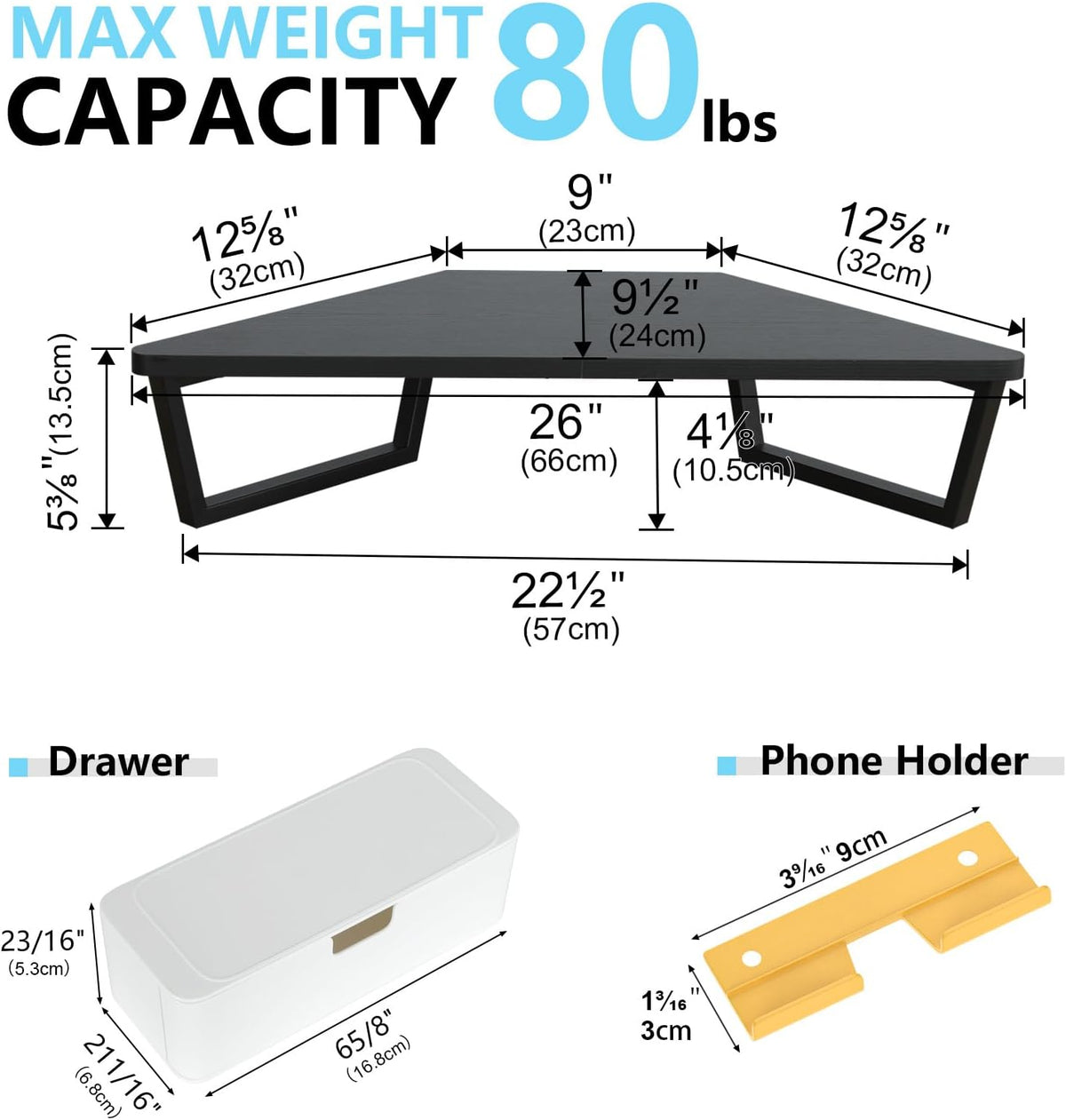 26 inch Corner Monitor Stand Riser with Keyboard Storage, Espresso