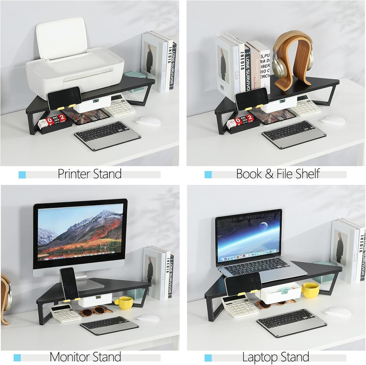 26 inch Corner Monitor Stand Riser with Keyboard Storage, Espresso