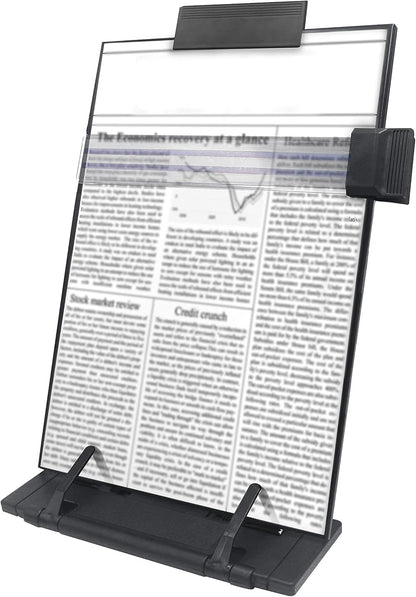 Desktop Document Book Holder with 7 Adjustable Positions, Black Document Holder for Desk, Paper Holder Copy Stand Holder for Speech, Paper Holder Stand for Desk Typing, Angle Adjustable