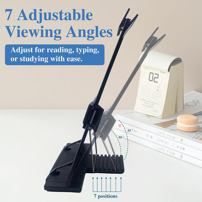 Desktop Document Book Holder with 7 Adjustable Positions, Black Document Holder for Desk, Paper Holder Copy Stand Holder for Speech, Paper Holder Stand for Desk Typing, Angle Adjustable