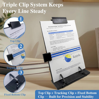 Desktop Document Book Holder with 7 Adjustable Positions, Black Document Holder for Desk, Paper Holder Copy Stand Holder for Speech, Paper Holder Stand for Desk Typing, Angle Adjustable