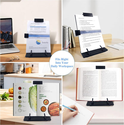Desktop Document Book Holder with 7 Adjustable Positions, Black Document Holder for Desk, Paper Holder Copy Stand Holder for Speech, Paper Holder Stand for Desk Typing, Angle Adjustable