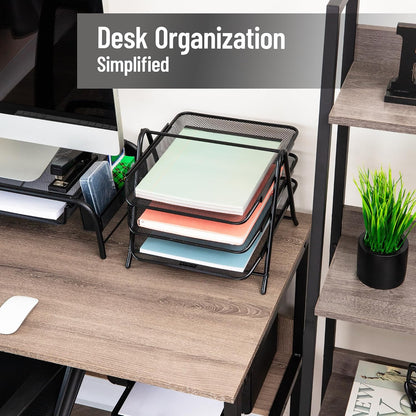 3-Tier Paper Tray, Desktop Organizer, File Storage, Workspace, Office, Metal Mesh, 11.75"L x 13.75"W x 10"H, Black