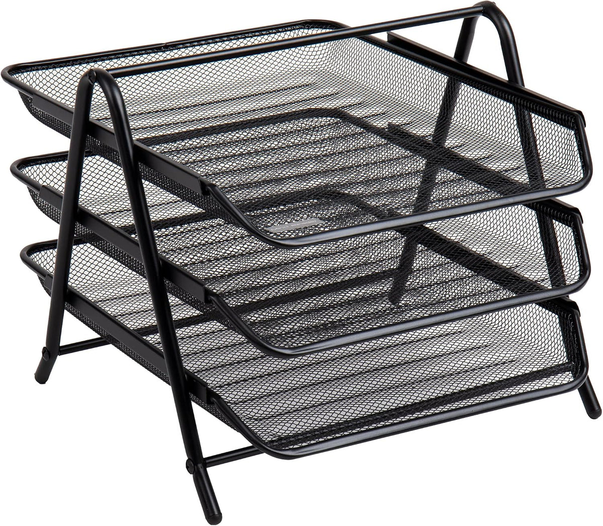 3-Tier Paper Tray, Desktop Organizer, File Storage, Workspace, Office, Metal Mesh, 11.75"L x 13.75"W x 10"H, Black